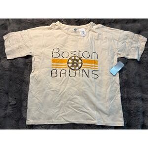 Boston Bruins NHL Hockey Distressed Logo Graphic T Shirt Men S Cream